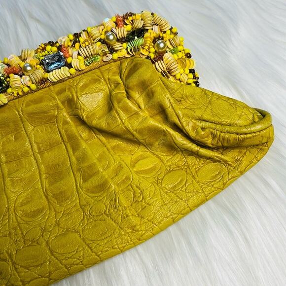 Yellow Faux Leather Sequin and Rhinestone Embellished Clutch - Picture 2 of 7